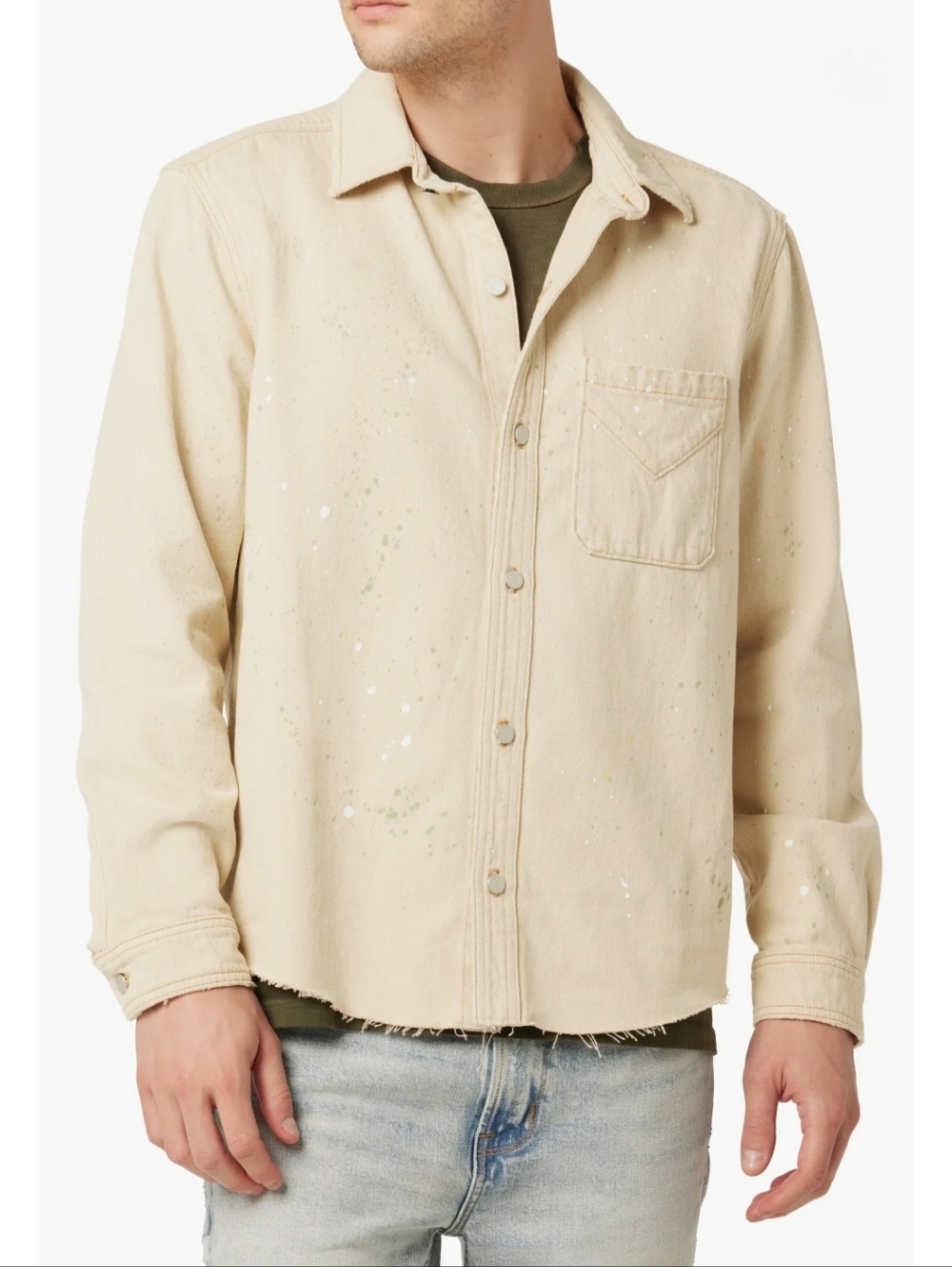 NWT Hudson Paint Splatter Raw Hem Long Sleeve Denim Button Shirt Size L